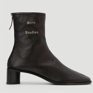 Acne Studios Bertine Ankle Logo Booties Boots Black Leather Size EU 37/US 7